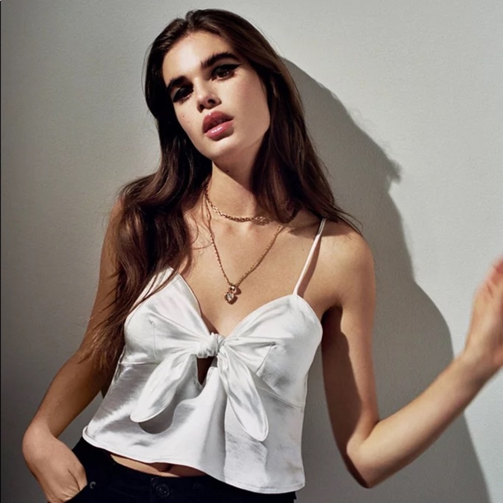 UO Motel Satin Tie Front Tank